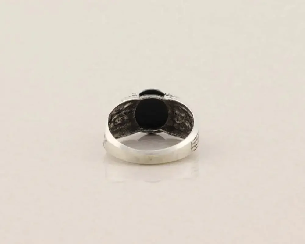 Men's Sterling Silver Natural Onyx Ring Size 10 3/4